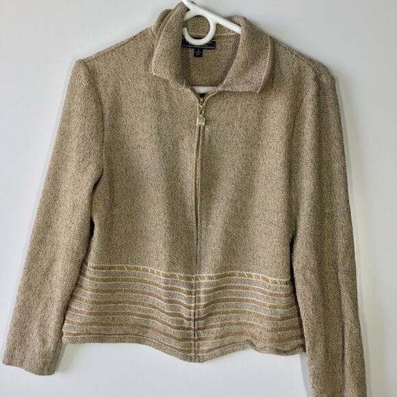St. John Sport Marie Gray Gold Brown Knit Cardigan Jacket Long Sleeve M - Picture 6 of 15
